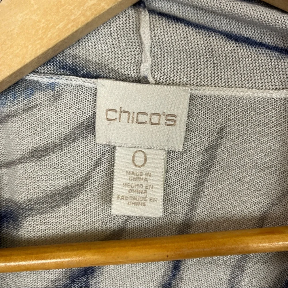 Chico’s Cardigan Womens 0 Blue White Short Sleeve Lightweight Rayon Blend- 2432*
